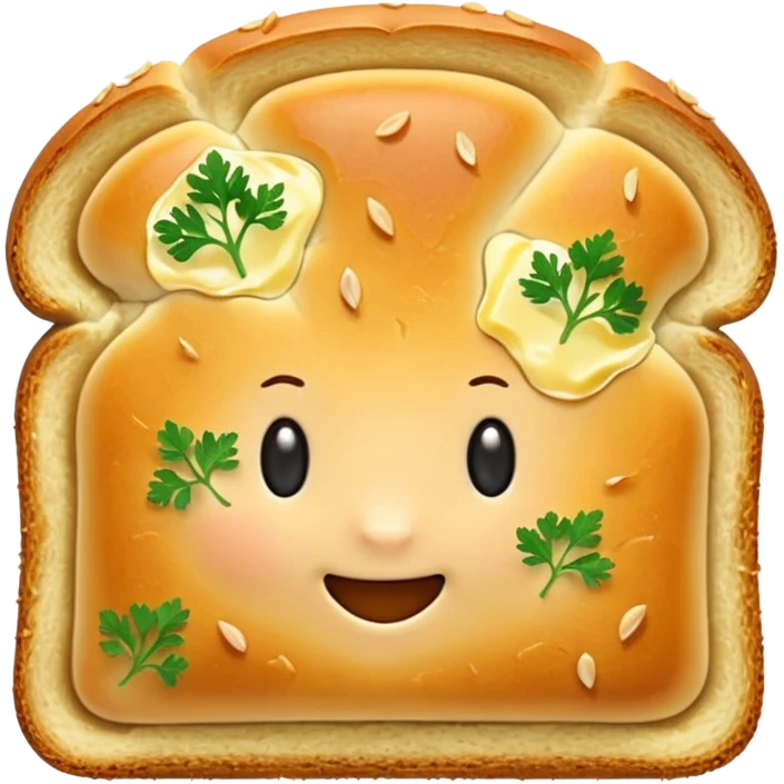 golden garlic bread slice with crisp edges, visible melted butter and herbs on the surface, soft fluffy interior, toasted slightly glossy crust, flecks of parsley or garlic, no plate or knife, soft lighting, subtle shadows, emoji scale emoji