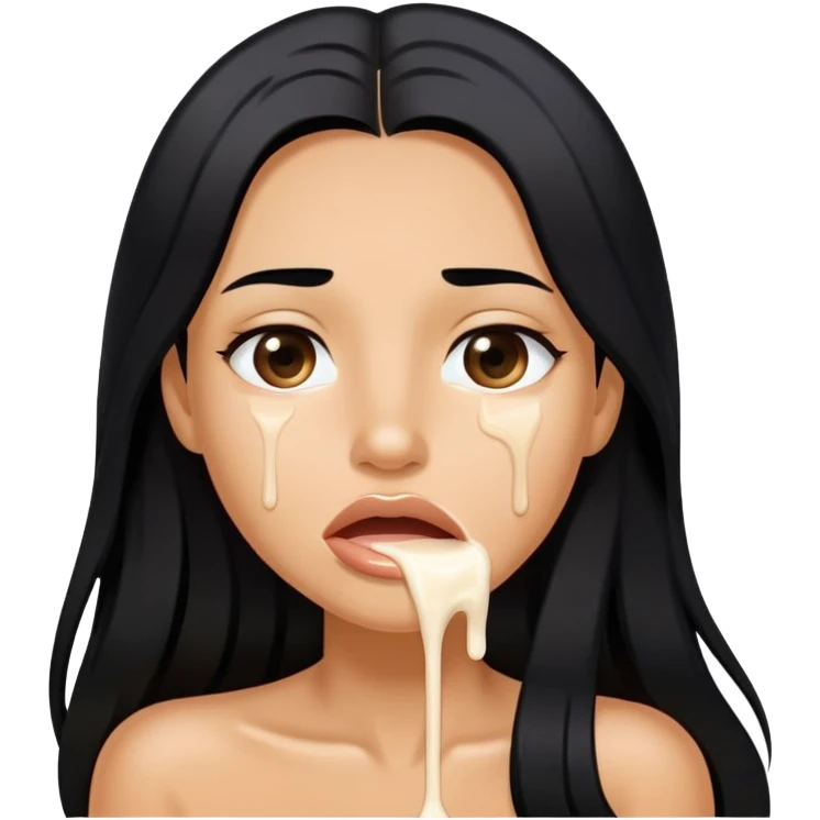Milk dripping mouth tanned long black hair,  lips sfw emoji