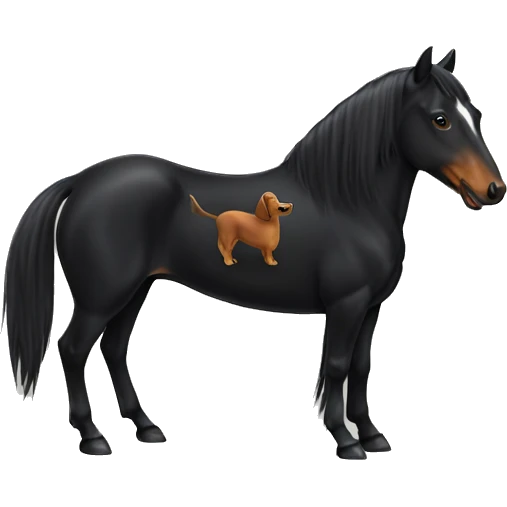 Black horse with a dachshund sitting on it back emoji