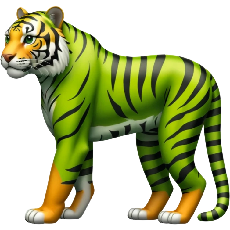 green tiger with black stripes, full body, on all fours, muscular emoji