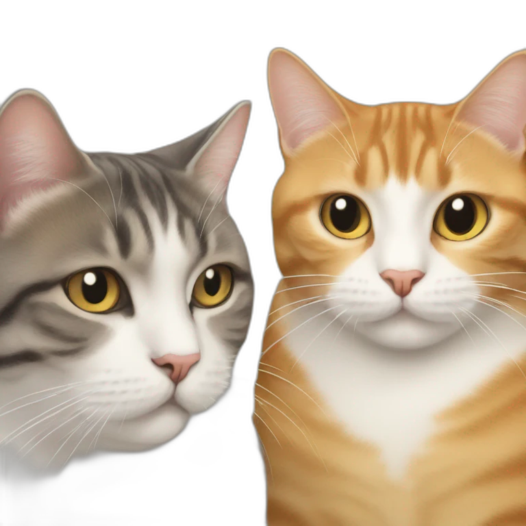 Two fat cats, one tabby and one white emoji