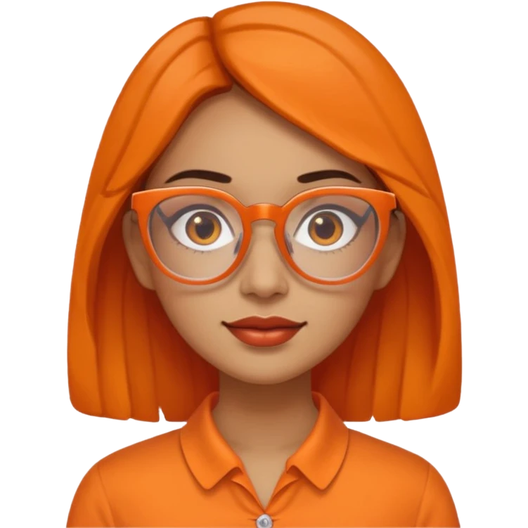hispanic woman with  orange sectacles and orange blouse  with a collar emoji