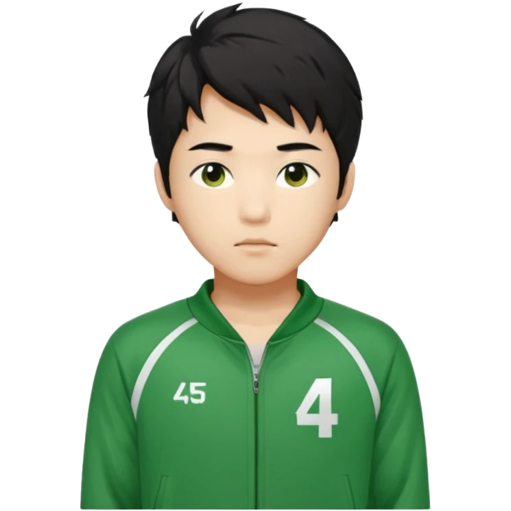 Draw Seong Gi-hun (Player 456), Korean male, messy black hair, green tracksuit with white number 456 printed on chest. emoji