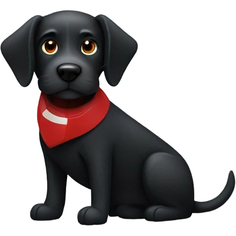 Black dog with a red collar and a football  emoji