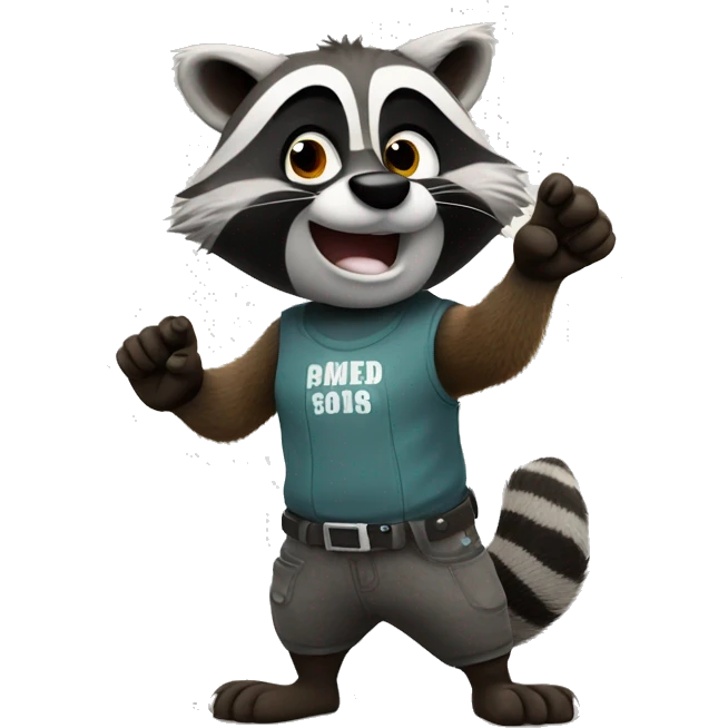 The raccoon waves his paw and greets emoji