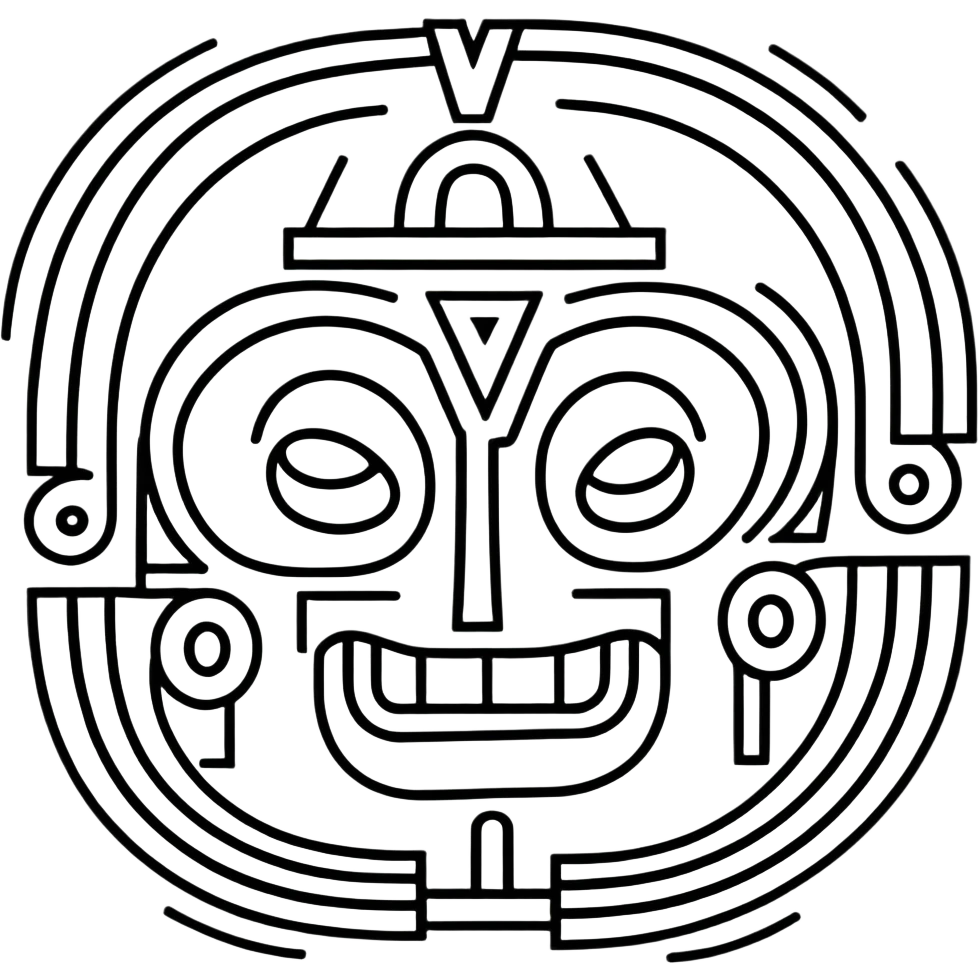 Mayan glyphs for messaging: happy face when receiving a message, sad face when no reply, letter symbol, all in minimalist geometric style emoji