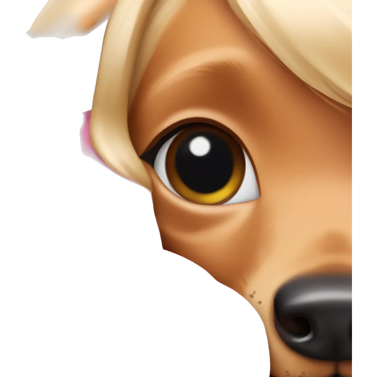 Barbie cuddling blonde Dachshund puppy close up emoji