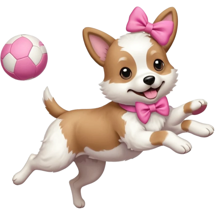 girly dog with a pink bow jumping in the air to catch a ball emoji