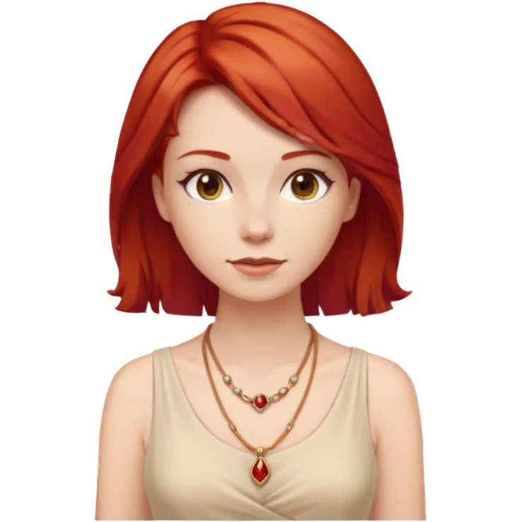 lady-in-light beige-dress-,-red-hair,-wearing-necklace emoji