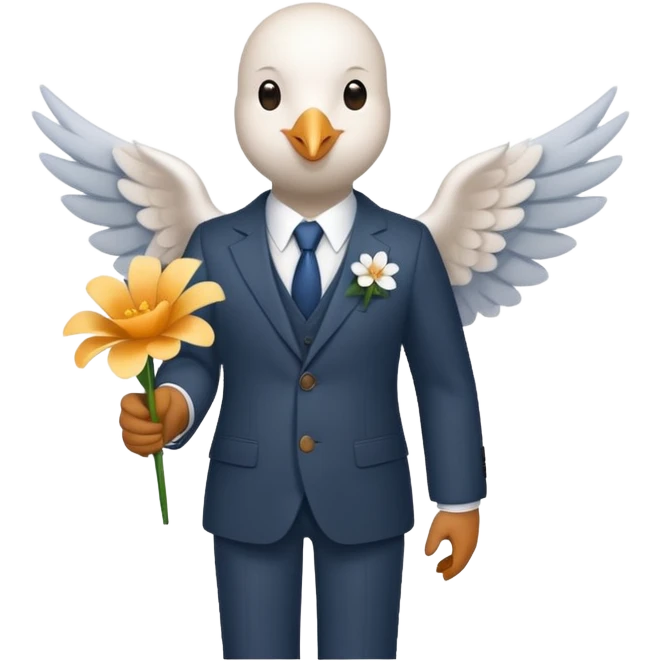 dove that has beautiful wings with a suit on and a flower in hand  emoji