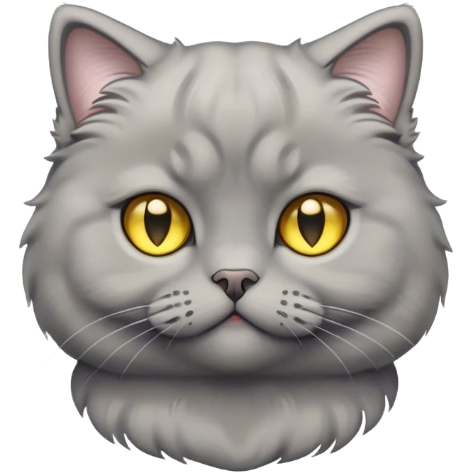 Cinematic Adorable Fluffy Grey Scottish Fold Cat Portrait Emoji, Adorable folded ears perched atop its soft, round head, head tilted cutely with big, sparkling yellow eyes, soft grey fur with darker points on the ears, face, and paws, Simplified yet irresistibly adorable features, highly detailed, glowing with a soft, warm glow, high shine, affectionate and playful, stylized with a touch of whimsy, bright and endearing, soft glowing outline, capturing the essence of a curious and loving kitten with the signature charm of a Scottish Fold's unique folded ears, so cute it feels like it could leap out of the screen and snuggle up for a cuddle! emoji