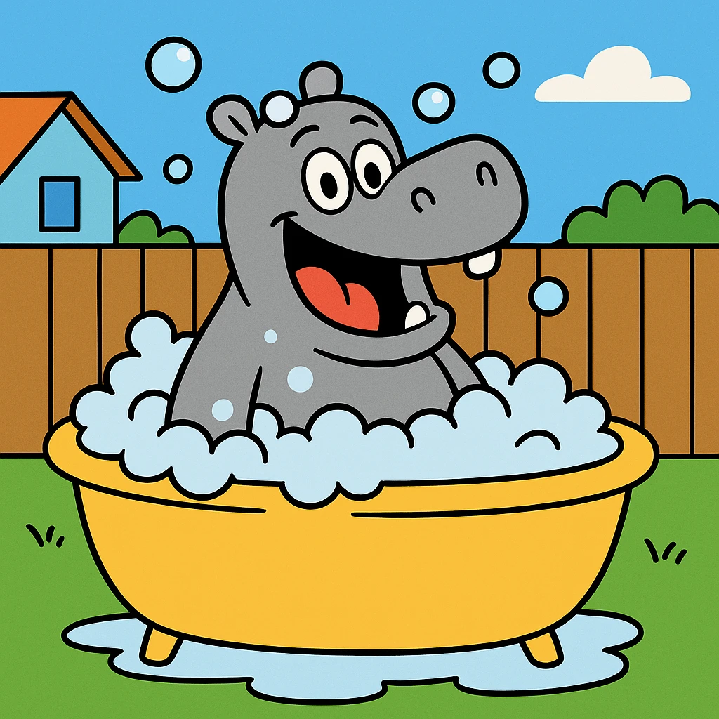 happy hippo with bubbles in bathtub emoji
