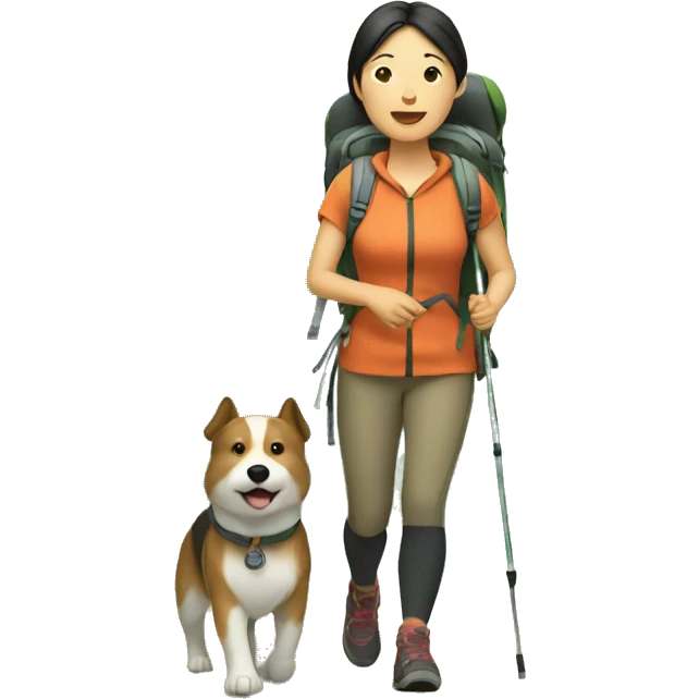 asian woman hiking with dog emoji