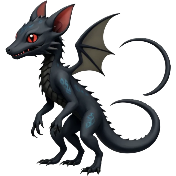 Futuristic Black Dark Abyssal Ethereal Modern Amaura-Salandit-Bayleaf-Abyss-Lykoi-Fakémon-creature-hybrid Full Body emoji