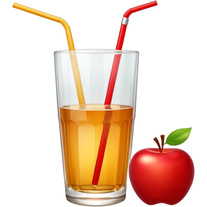 Apple juice in large glass with starw and apple at the side  emoji