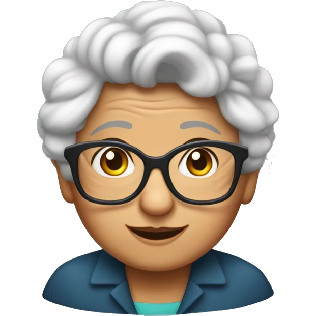 Abuela joven con ondas en el pelo y lentes emoji