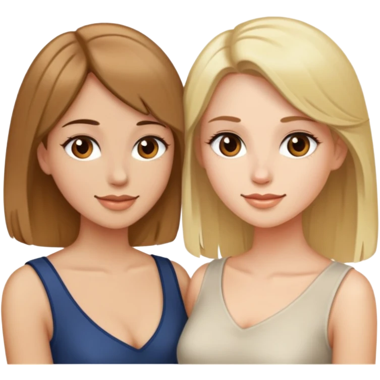 Two women flirting, one with short brown hair and the other with long blonde hair emoji