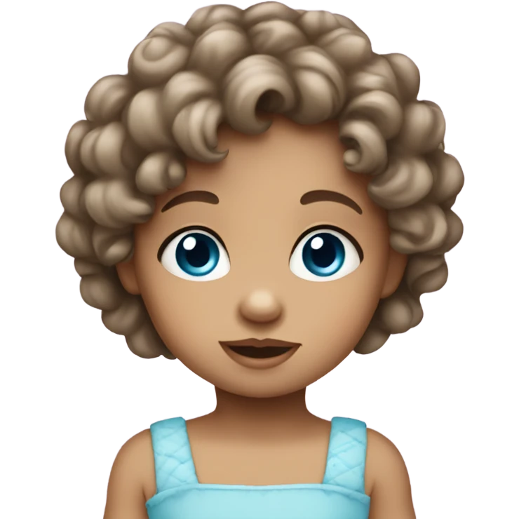 Little baby girl brunette with curly long hair and blue eyes emoji