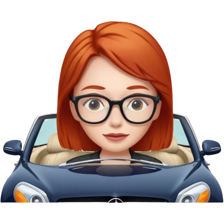 Red head glasses in convertible Mercedes  emoji