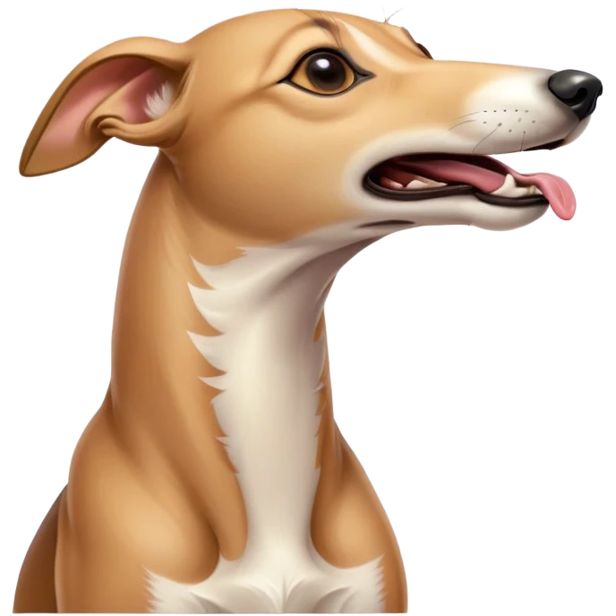 Cinematic Cute Yawning Fawn Greyhound Portrait Emoji, Head tilted slightly with a dramatic, wide-open yawn, showcasing a smooth fawn Fur with a refined finish, floppy ears slightly drooping, round eyes barely open in drowsy contentment, Simplified yet irresistibly adorable features, highly detailed, glowing with a soft, cozy glow, high shine, relaxed yet expressive, stylized with a touch of whimsy, bright and endearing, soft glowing outline, capturing the essence of a sleepy yet affectionate companion, so drowsy it feels like it could stretch out of the screen and curl up for a nap! emoji