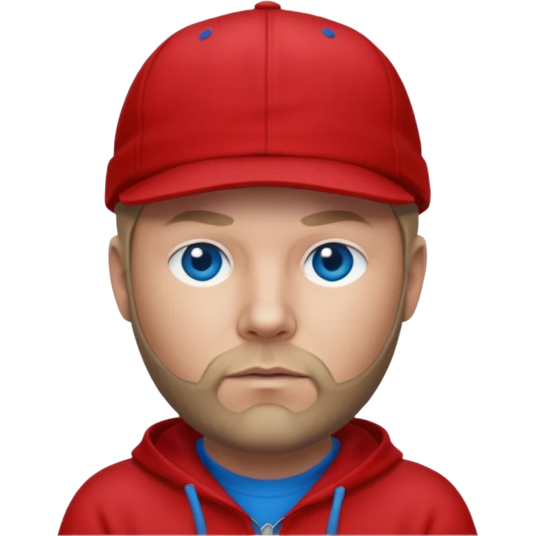 Fred Durst with dark blonde hair, blue eyes, red outfit and cap emoji