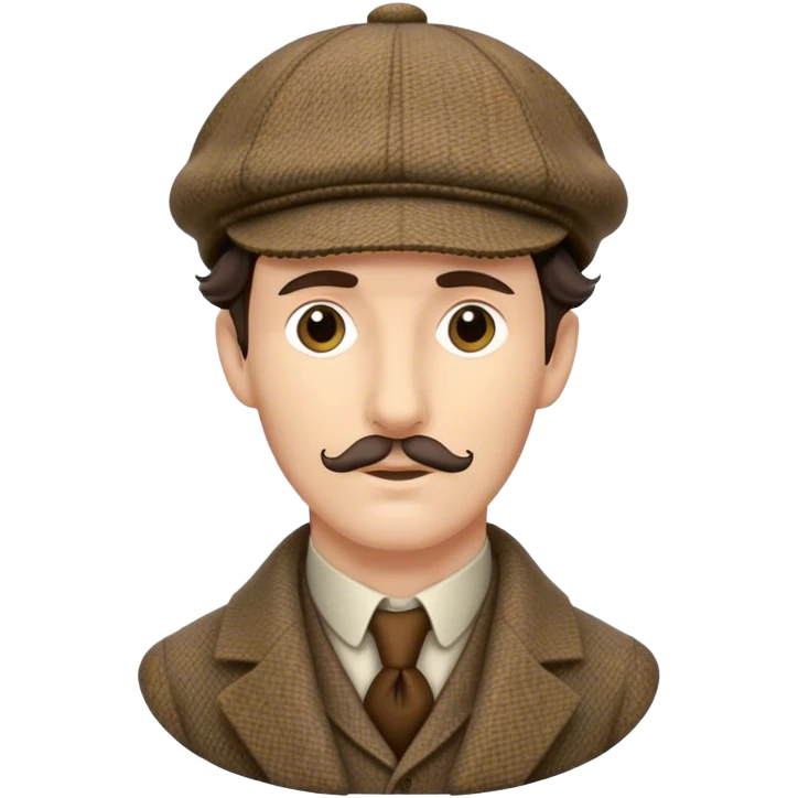 sherlock holmes, wearing a deerstalker hat with the fabric is often tweed, which features a subtle checkered or herringbone pattern with darker and lighter threads woven together, creating texture and depth.  emoji