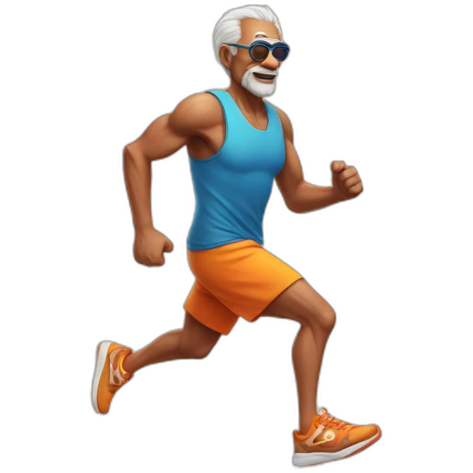 OLD MAN RUNNING wearing a tigger tank top, oakley googles and nikes shoes emoji