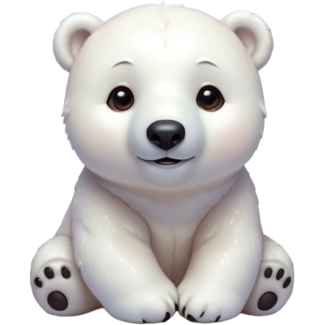 Cinematic Cute Polar Bear Portrait Emoji, Head tilted playfully and inquisitively, with a glossy, plush coat accented by a gentle, blushing muzzle and round, sparkling eyes, Simplified yet irresistibly adorable features, highly detailed, glowing with a warm, friendly polar glow, high shine, affectionate and lively, stylized with a touch of endearing charm, soft glowing outline, capturing the essence of a mischievous yet loving polar cub that feels like it could tumble out of the screen into your arms! emoji