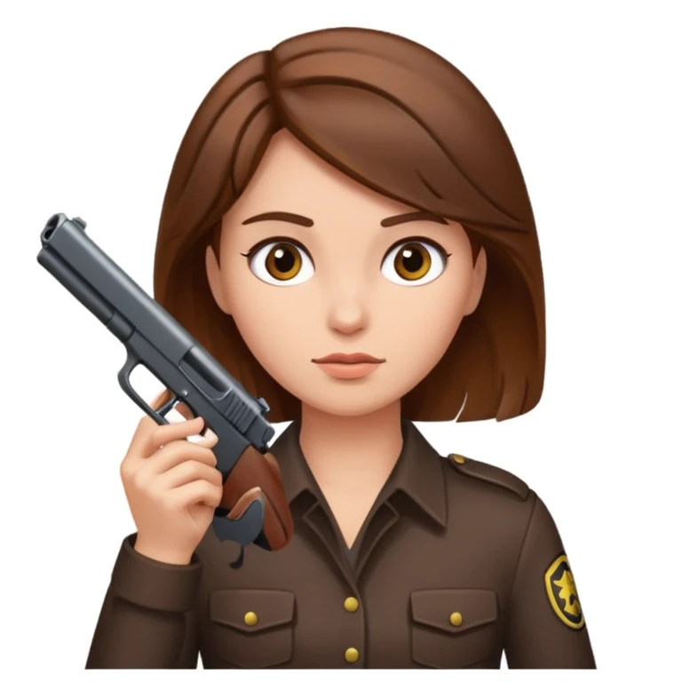 A lady with brown hair with a gun to her head emoji