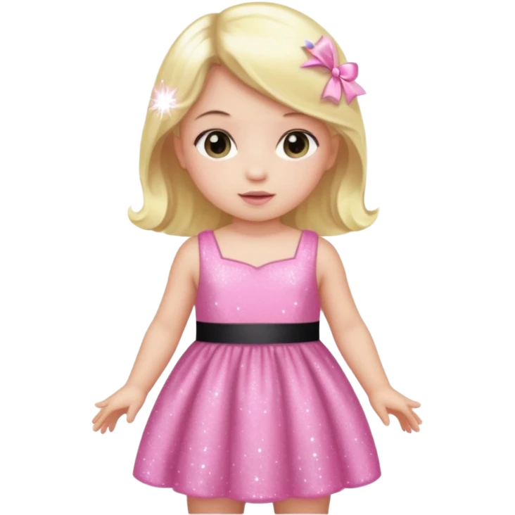 A baby with a pink sparkling dress and blonde hair and black hair and long hair emoji