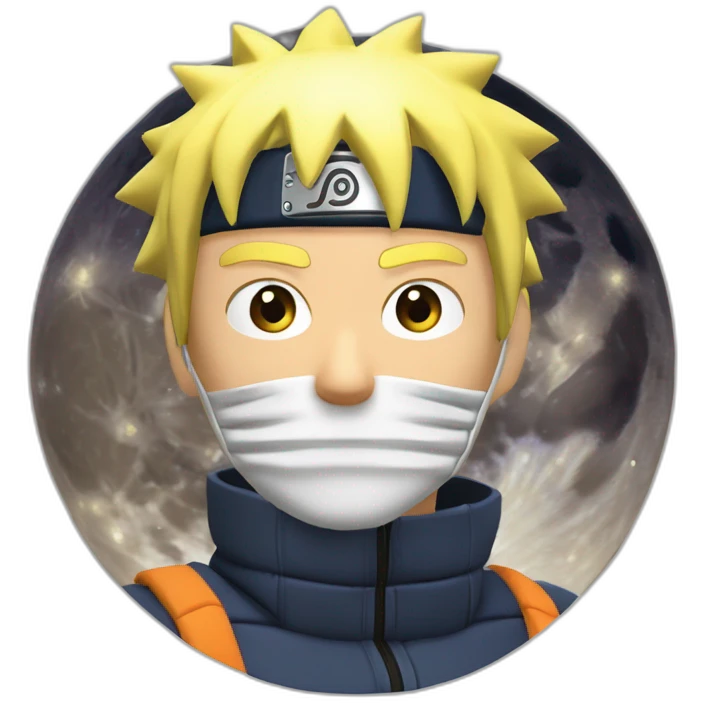 Naruto qui fume un bédo sur la Lune en compagnie de son maître emoji