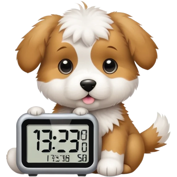 cute puppy holding a digital clock emoji