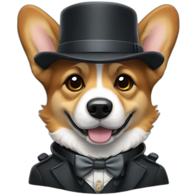 Corgi negro con traje de Sherlock holmes emoji