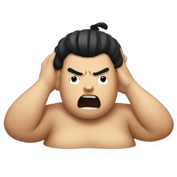 SUMO hand on his head, worry face emoji