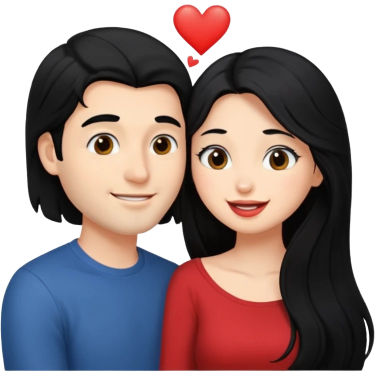 a handsome man with black hair tries to kiss a cute woman who has long black hair emoji