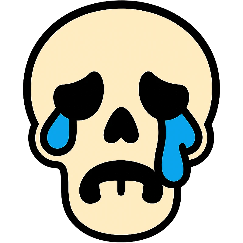 A skull with tears flowing from its eye sockets, crying skull, sad expression emoji