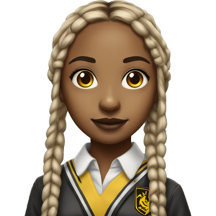  Hyper realistic girl with long box braids wearing Hufflepuff school uniform emoji