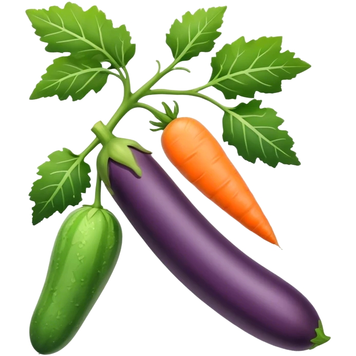 eggplant, cucumber, big carrot, on a branch emoji