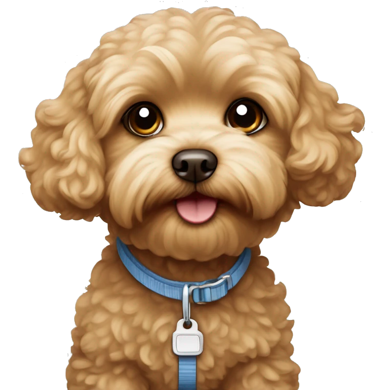 Brown Maltipoo ready for a walk with blonde girl emoji