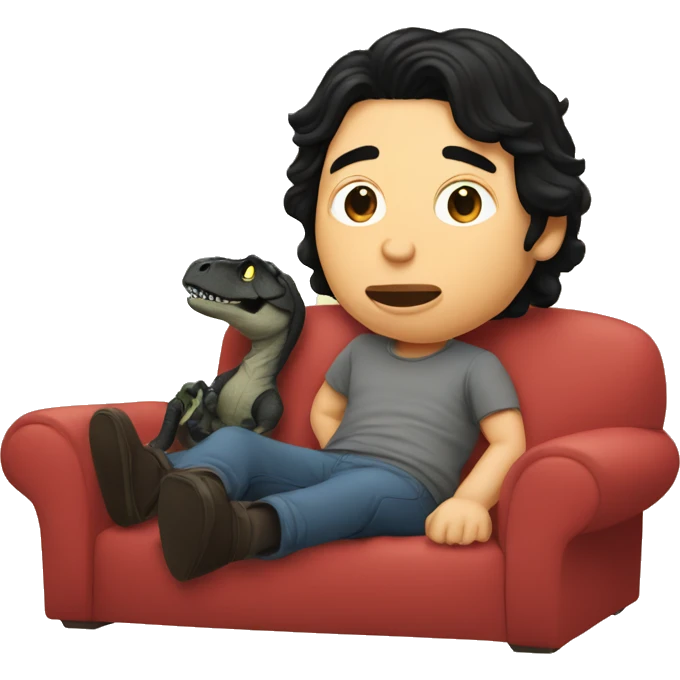 Adam driver in couch with baby black T. rex  watching a movie  emoji