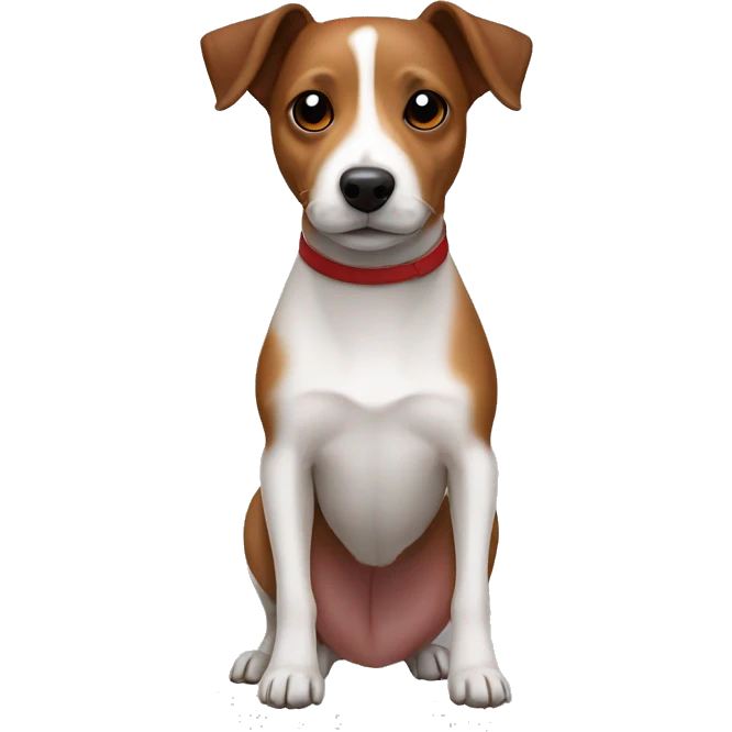 Brown Jack Russell Crossed With a staffy with a red colour and white belly emoji