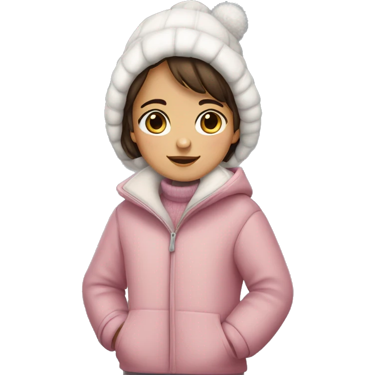 winter, christmas, hispanic, short brown hair, little girl, brown eyes, child, full body, pink sweater coat emoji