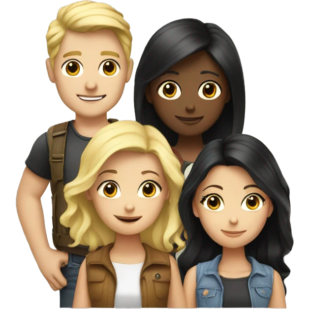 three friends: a blond guy, a blonde girl and a girl with black hair emoji