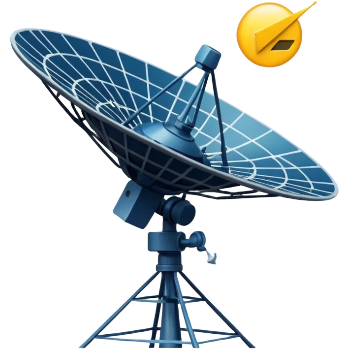 Minimalist emoji-style sticker of an old-school satellite antenna with distorted, glitched signal waves. Clean icon style. emoji
