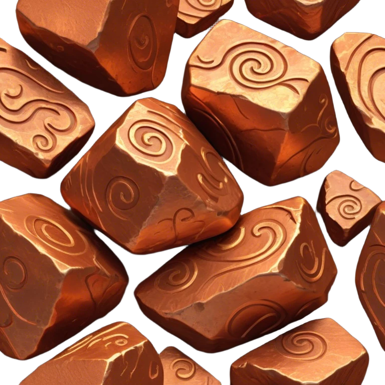 Cinematic Realistic Copper Ore, Warm and earthy, with rich, reddish-brown hues and intricate swirls of natural patterns across the rough, raw surface. The metal catches light with a gentle, glowing shimmer, exuding a rustic, organic charm. Soft glowing outline, capturing the essence of earthy elegance and natural beauty in raw copper ore. emoji