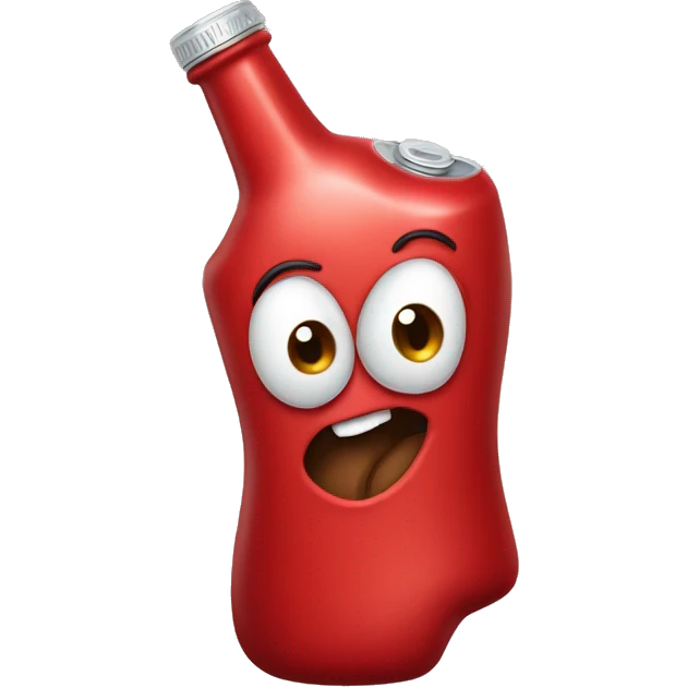 A red hearth with eyes, a mouth, and hands, looking tipsy, holding a drink bottle, with a playful, drunken expression emoji