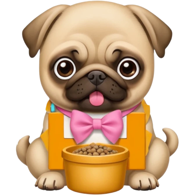 Pug com laço Rosa comendo ração emoji