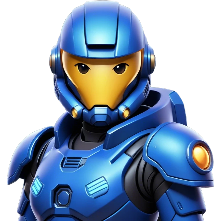 Clash of Clans aesthetic: Cinematic heroic Terran Marine Hero close up Emoji, rendered in a 3D vector-style similar to standard emojis with minimal shading and bold, simplified shapes. A compact, heroic isometric figure clad in futuristic power armor with signature energy accents, softly glowing with a cosmic battle charm. Simplified yet unmistakably iconic, highly detailed and consistent, glowing with a soft radiant shine and high gloss. Stylized with a touch of interstellar valor and a soft glowing outline, capturing the essence of an elite space warrior with a friendly, playful manner! emoji