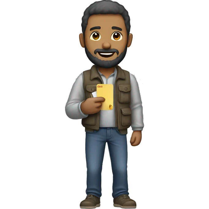 “Emoji of a person with simple, rugged clothes, a beard, holding a small card reader.” emoji