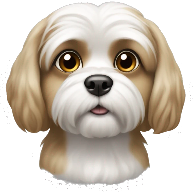 Shitzu dog is white in color with some light brown color. He has a little long ears and big eyes emoji